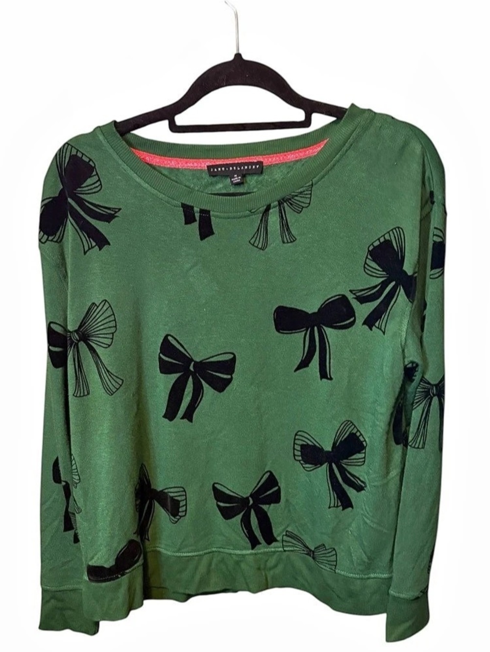 Jane + Delancey Green Black Bow Sweatshirt Women’s Medium Coquette Holiday